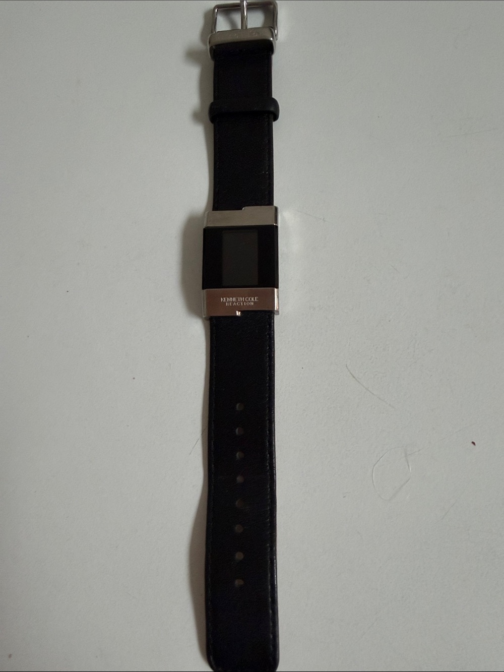Kenneth Cole vintage Men’s Black Leather Strap Watch with Silver-Tone Case